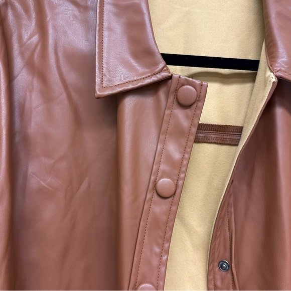 Faux Brown Leather Jacket Shacket Button Down Size Large - Picture 3 of 8